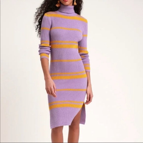 NWT Moon River Striped Turtleneck Sweater Dress In Lavender Size Medium - Picture 4 of 10